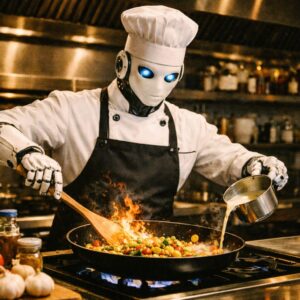 Robot chef en acción culinaria