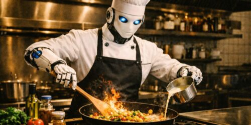 Robot chef en acción culinaria